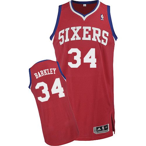 Mens Adidas Philadelphia 76ers 34 Charles Barkley Authentic Red Road NBA Jersey